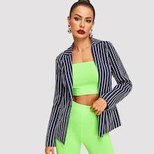 Shein Vertical-stripe Buttoned Blazer