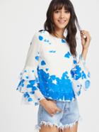 Shein Printed Tiered Bell Sleeve Keyhole Back Top