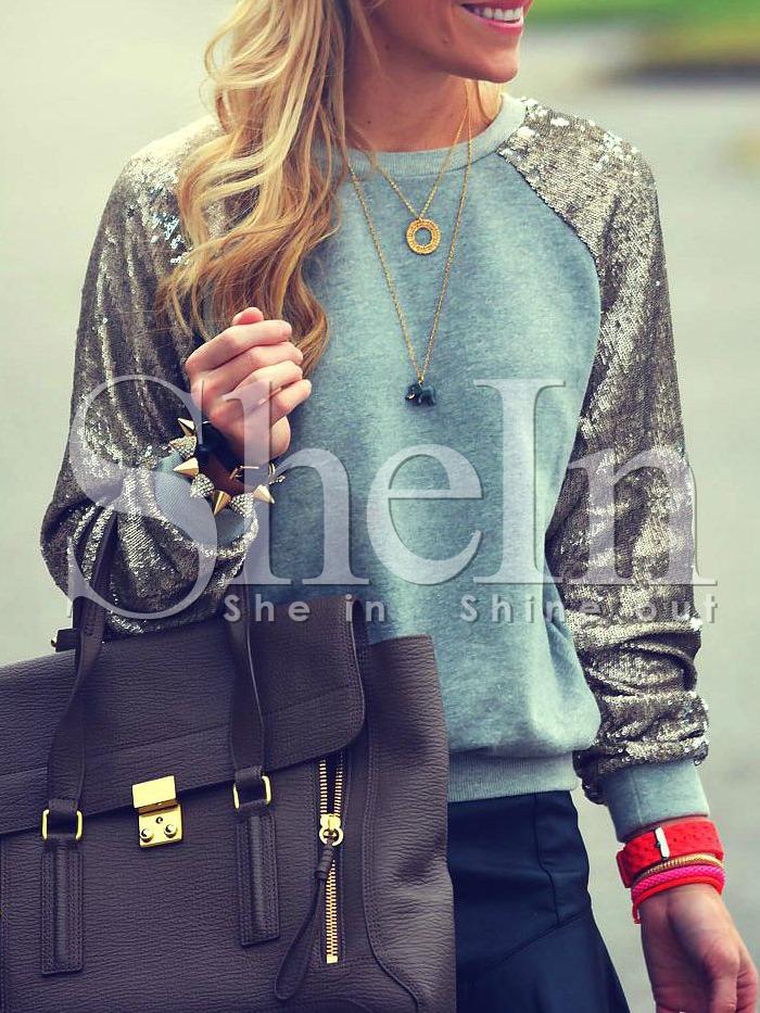 Shein Green Silver Long Sleeve Sparkely Glittery Cozy Costume Sequined Sweatshirt
