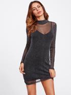 Shein Glitter Mesh Overlay 2 In 1 Dress