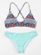 Shein Tribal Print Criss Cross Cut Out Bikini Set