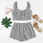 Shein Frill Trim Checked Top With Shorts