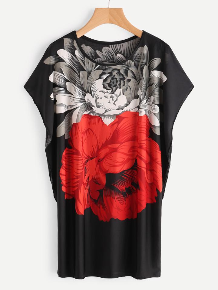 Shein Dolman Sleeve Flower Print Tee Dress