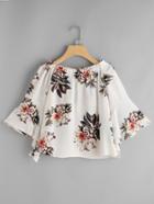 Shein Boat Neckline Floral Print Bell Sleeve Top