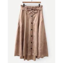 Shein Self Tie Button Through Suede Skirt