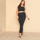 Shein Plus Grid Crop Cami Top & Pants Set