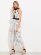 Shein Keyhole Front Backless Vertical Striped Wide Leg Jumpsuit