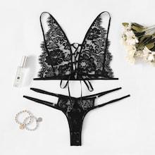 Shein Lace-up Eyelash Lace Lingerie Set