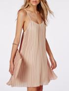 Shein Apricot Spaghetti Strap Pleated Dress