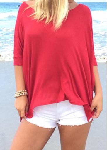 Rosewe Scoop Neck Half Sleeve Red T Shirt