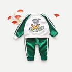 Shein Toddler Boys Contrast Tape Side Embroidered Jacket With Pants