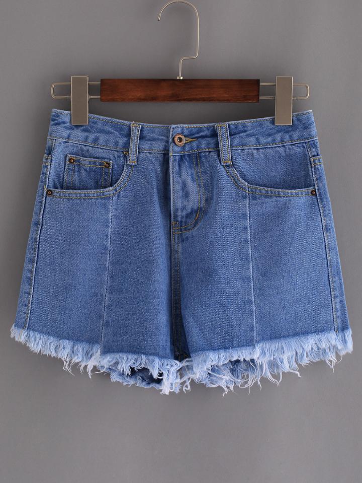 Shein Blue Raw Hem Denim Shorts