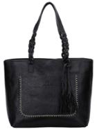 Shein Black Stone Texture Weave Tassel Oversized Shoulder Bag