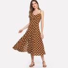 Shein Polka Dot Crisscross Back Button Up Cami Dress