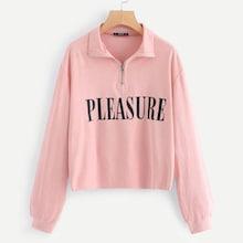 Shein Plus Letter Print Zip Front Sweatshirt