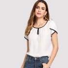 Shein Keyhole Neck Tulip Sleeve Contrast Binding Top