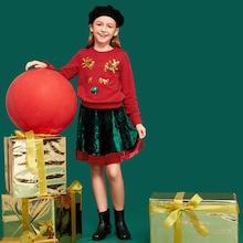 Shein Girls Deer Pattern Pullover & Skirt Set