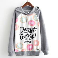 Shein Donuts Print Contrast Sleeve Hoodie