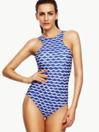 Shein Blue Wave Printing One-piece Swimwear