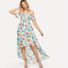 Shein Off Shoulder Dip Hem Floral Dress