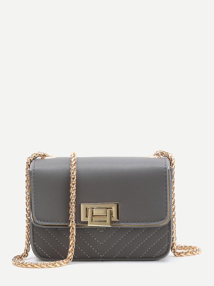 Shein Grey Flap Pu Crossbody Chain Bag