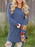 Shein Blue Hooded Long Sleeve Slim T-shirt
