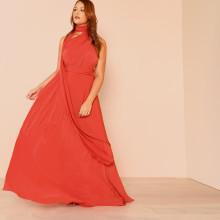 Shein Plus Open Back Tie Waist Maxi Dress