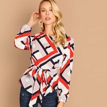 Shein Geo Print Belted Top
