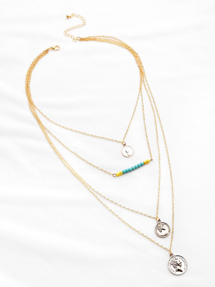 Shein Coin Fringe Pendant Layered Necklace