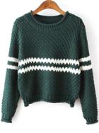 Shein Green Round Neck Striped Crop Knit Sweater