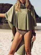 Shein Army Green Bat Sleeve Dip Hem Coat