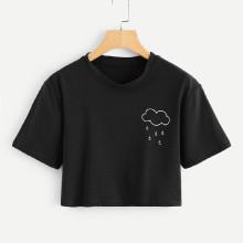 Shein Rainy Print Crop Tee
