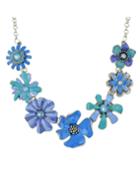 Shein Bohemian Style Blue Enamel Shourouk Flower Necklace