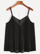Shein Black Dotted Jacquard Chiffon Trim Velvet Cami Top