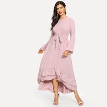 Shein Ruffle Hem Tie Waist Longline Dress