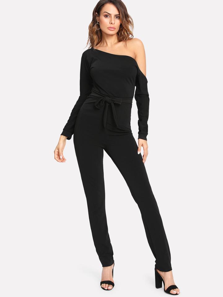 Shein Bardot Lace Up Detail Jumpsuit