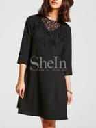 Shein Black Lace Fringe Front Shift Dress