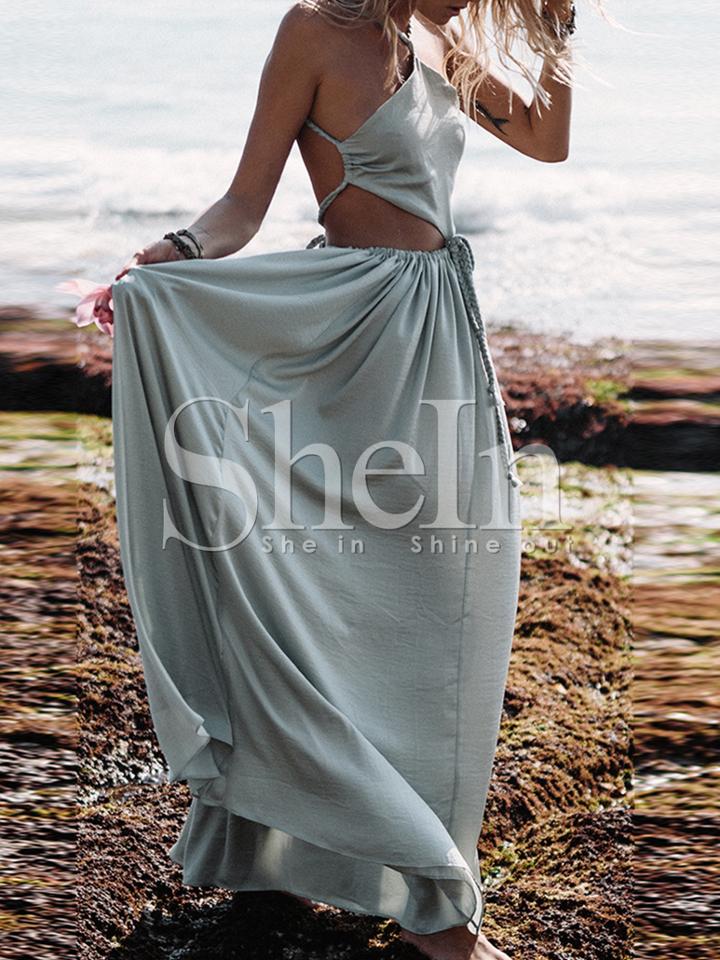 Shein Light Green Cut-out Front Backless Weave Strap Maxi Dress