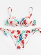 Shein Flower Print Knot Bikini Set