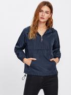 Shein Pocket Front Drawstring Hem Hooded Windbreaker Pullover