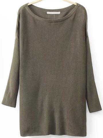 Shein Round Neck Split Dark Green Sweater
