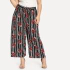 Shein Plus Self Belted Floral & Striped Palazzo Pants