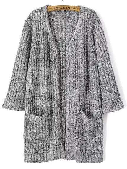 Shein Dark Grey Long Sleeve Pockets Knit Cardigan
