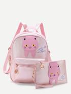 Shein Cat And Fish Pattern Backpack With Clutch Bag