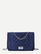 Shein Navy Velvet Quilted Mini Flap Chain Bag