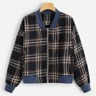 Shein Plus Contrast Rib Tim Plaid Jacket