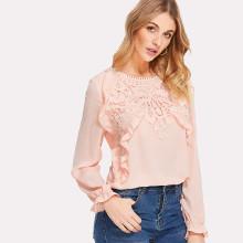 Shein Ruffle And Guipure Lace Detail Top