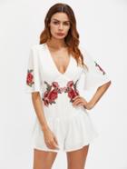 Shein Plunging V-neckline Applique Embellished Playsuit