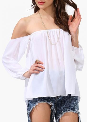 Rosewe Trendy Boat Neck Long Sleeve T Shirt White