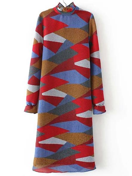 Shein Multicolor Frill Neck Patchwork Dress